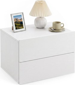 Mesa de Cabeceira Suspensa, 42 x 30 x 29 cm, 2 Gavetas, Branco