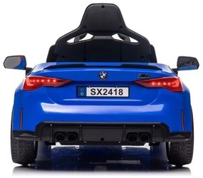 Carro elétrico Crianças BMW M4, 12V, música, banco de couro, pneus de borracha Azul