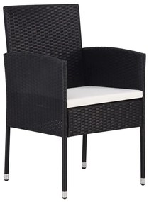 Cadeiras de jardim c/ almofadões branco nata 2pcs vime PE preto