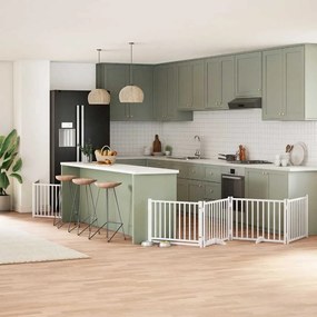 vidaXL Portão p/ cães com porta dobrável 8 painéis 640 cm álamo branco