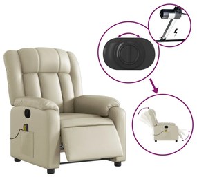 Poltrona massagens reclinável elétrica couro artificial creme