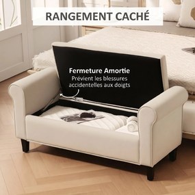 Banco para o Fundo da Cama com Arrumação, 126 x 48,5 x 57 cm, Design Capitonado, Bege