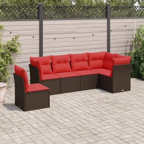 vidaXL 6 pcs conjunto de sofás jardim c/ almofadões vime PE castanho