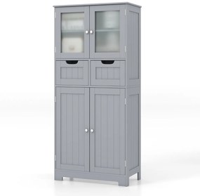 Armário de armazenamento com 4 portas Armário de casa de banho ou Cozinha sala de estar independente 2 gavetas prateleira 60 x 30 x 128 cm cinza