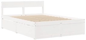 Cama com gavetas e colchão 140x190 cm pinho maciço branco