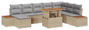 Conjunto de Sofá de Jardim vidaXL 9 Peças com Almofadas Bege Rattan Po