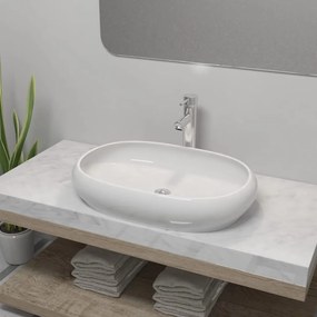 275496 vidaXL Lavatório com torneira misturadora cerâmica oval branco