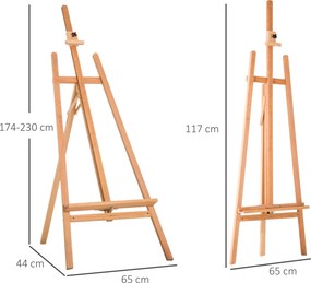 Cavalete de artista com pés 65 x 44 x 174-230 cm, inclinação e altura ajustáveis, em madeira de faia clara
