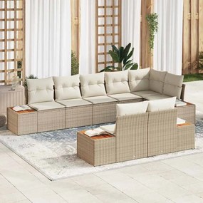 vidaXL Conjunto de Sofá de Jardim de 8 Peças com Almofadas Bege de Rattan Sintético de Acácia