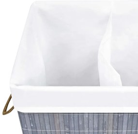 Cesto para roupa suja c/ 2 secções 72 L bambu cinzento