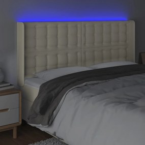 Cabeceira cama c/ LED 203x16x118/128 cm couro artificial crème