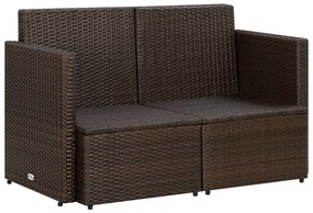Sofá de jardim 2 lugares com almofadões vime PE castanho