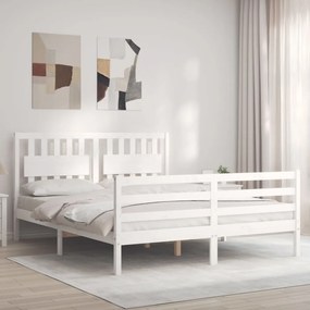 vidaXL Estrutura de cama King Size com cabeceira madeira maciça branco