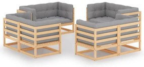 8 pcs conjunto lounge de jardim c/ almofadões pinho maciço