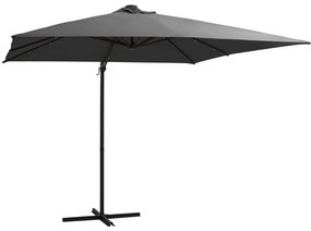 Guarda-sol cantilever luzes LED/poste aço 250x250 cm antracite