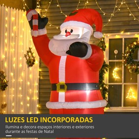 Pai Natal Insuflável 240 cm com Bengala Luzes LED e Insuflador Elétrico Decoração de Natal para Exterior e Interior Multicor