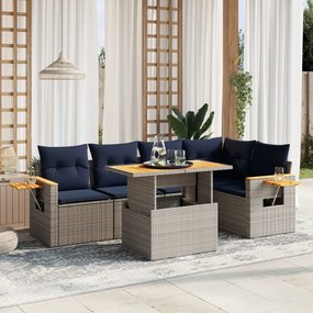 vidaXL 6 pcs conjunto sofás p/ jardim c/ almofadões vime PE cinzento