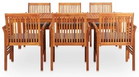 7 pcs conjunto de jantar exterior c/ almofadões acácia maciça