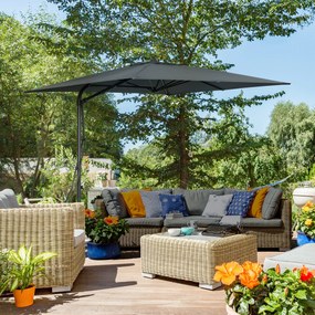 Guarda-sol quadrado com haste lateral, 2,5 x 2,5 m, com proteção UV e base em cruz incluída, cinzento escuro