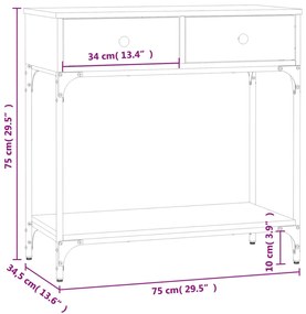 Consola de Entrada Annie - Com 2 Gavetas - 75x34,5x75 cm - Cinzento -