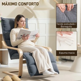 Poltrona de Salão com Apoio para os Pés Ajustável Estofada em Veludo com Estrutura de Madeira 67x93x105 cm Cinzento Escuro