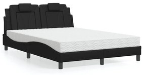 Cama com colchão 140x190 cm couro artificial preto