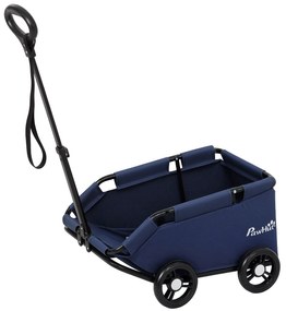 PawHut Carrinho para Cães Dobrável Carrinho para Cães Miniatura com Barra de Empurre Ajustável Desenho Aberto 53x45x28 cm Azul Escuro