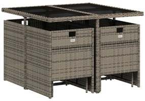 9 pcs conjunto de jantar p/ jardim c/ almofadões vime PE cinza
