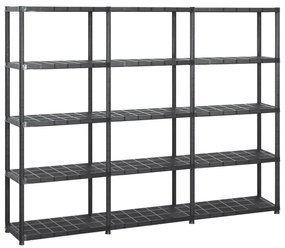 vidaXL Unidade com 5 prateleiras 213x38x170 cm plástico preto