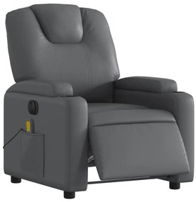 Poltrona massagens reclinável elétrica couro artif. cinzento