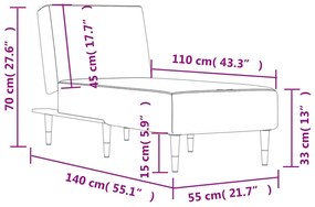 Chaise longue veludo cinzento-claro