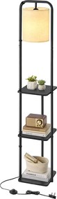 Candeeiro de pé com 3 prateleiras 29,9 x 31,8 x 160,5 cm, equipado com uma lâmpada LED e interruptor de pé, preto