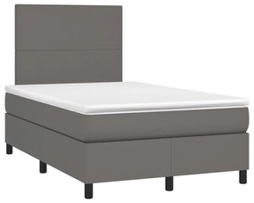 Cama box spring c/ colchão/LED 120x190cm couro artificial cinza