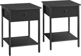 Conjunto de 2 mesas de cabeceira 40 x 40 x 55 cm com gaveta e prateleira, em preto