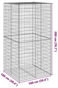 Cesto gabião com cobertura 100x100x200 cm ferro galvanizado