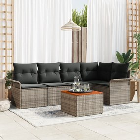 Conjunto de Sofá de Jardim de 6 Peças com Almofadas Cinza Rattan Acáci
