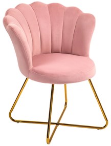HOMCOM Cadeira Moderna Ergonômica com Encosto em Pétala de Veludo Rosa e Pernas Cruzadas em Ouro 69x64x80 cm | Aosom Portugal