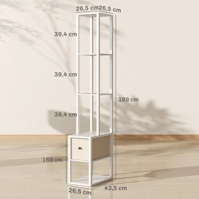 Candeeiro de Pé Moderno com Prateleiras Abertas Gaveta de Tecido e Interruptor de Pé 43,5x26,5x169 cm Branco