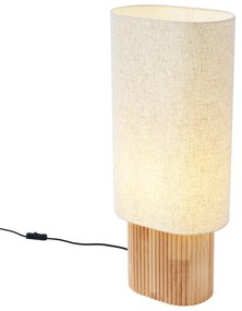Candeeiro de pé Japandi madeira com abajur de linho 70cm - Lamel Japandi