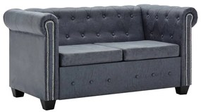 247131 vidaXL Sofá chesterfield 2 lugares camurça artificial cinzento