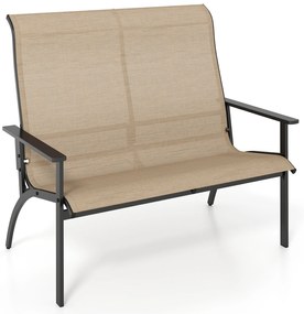 Banco de jardim de 2 lugares com mesa de centro, banco de textilene, conjunto de móveis de varanda, móveis de jardim