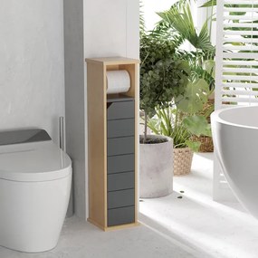 Suporte para papel higiénico 18 x 18 x 75 cm Porta-papel higiénico - 2 níveis, MDF cinzento bambu