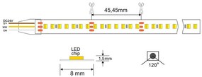 Fita de LED SMD3838 dupla branca, DC24V, 5m (154 Led/m), 75W, CRI>90, IP65, Branco duplo