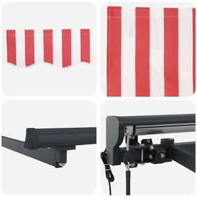 Toldo Retrátil Manual Listrado Vermelho e Branco 500x300 cm