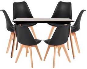 Conjunto Mesa Retangular 120 x 80 cm Preta e 6 Cadeiras Nórdicas Synk - Preto