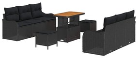 Conjunto de Sofás de Jardim de 9 Peças com Almofadas Preto Polirattan