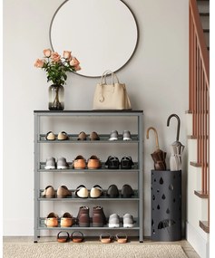 Sapateira com 5 prateleiras em estilo industrial 28 x 75 x 93 cm Prateado + Preto
