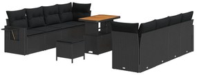 vidaXL Conjunto de Sofá de Jardim com almofada 11 pcs Preto vime PE