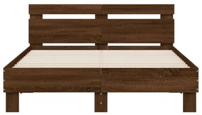 Estrutura cama cabeceira/luzes LED 135x190 cm carvalho castanho
