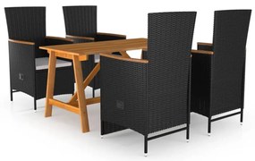 5 pcs conjunto de jantar para jardim preto
